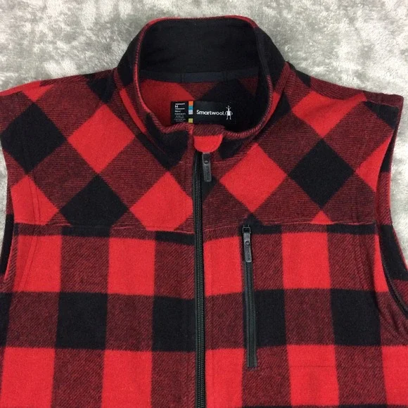 Smartwool Vest Mens Medium Full Zip Merino Anchor Line Buffalo Plaid Outdoors - Picture 3 of 14
